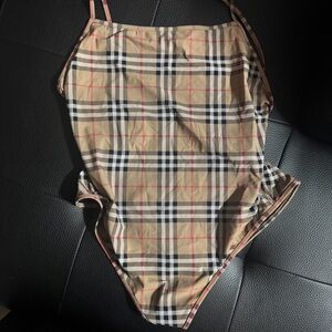 Burberry Black One-Piece with Signature Beige Check Trim